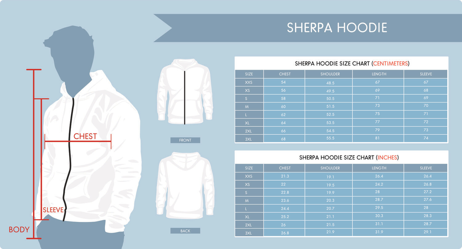 Demolition Derby sherpa jacket sizing chart